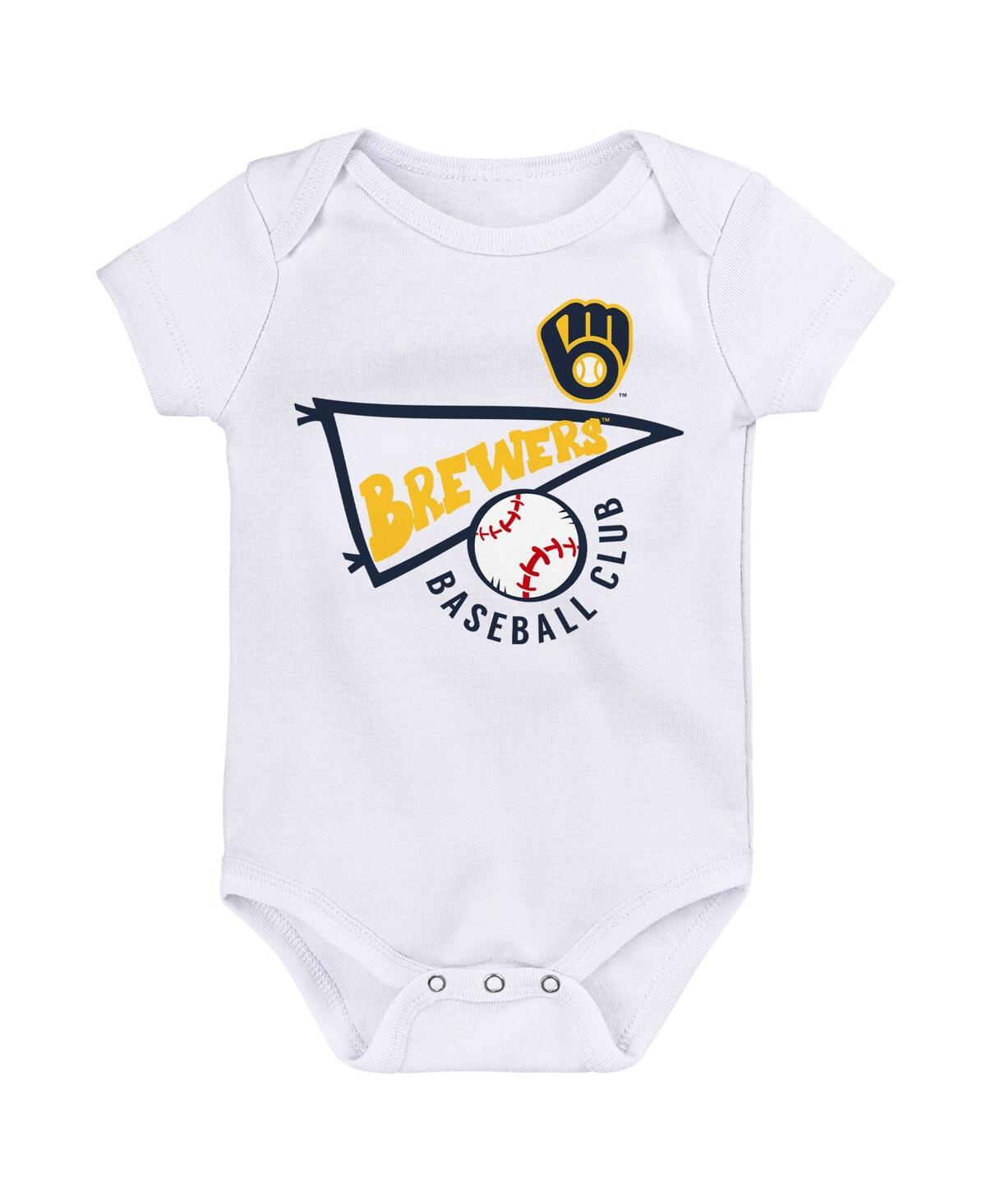 Outerstuff Newborn And Infant Boys And Girls Gold, White, Heather Gray Milwaukee Brewers Biggest Little Fan 3-p In Gold,white,heather Gray