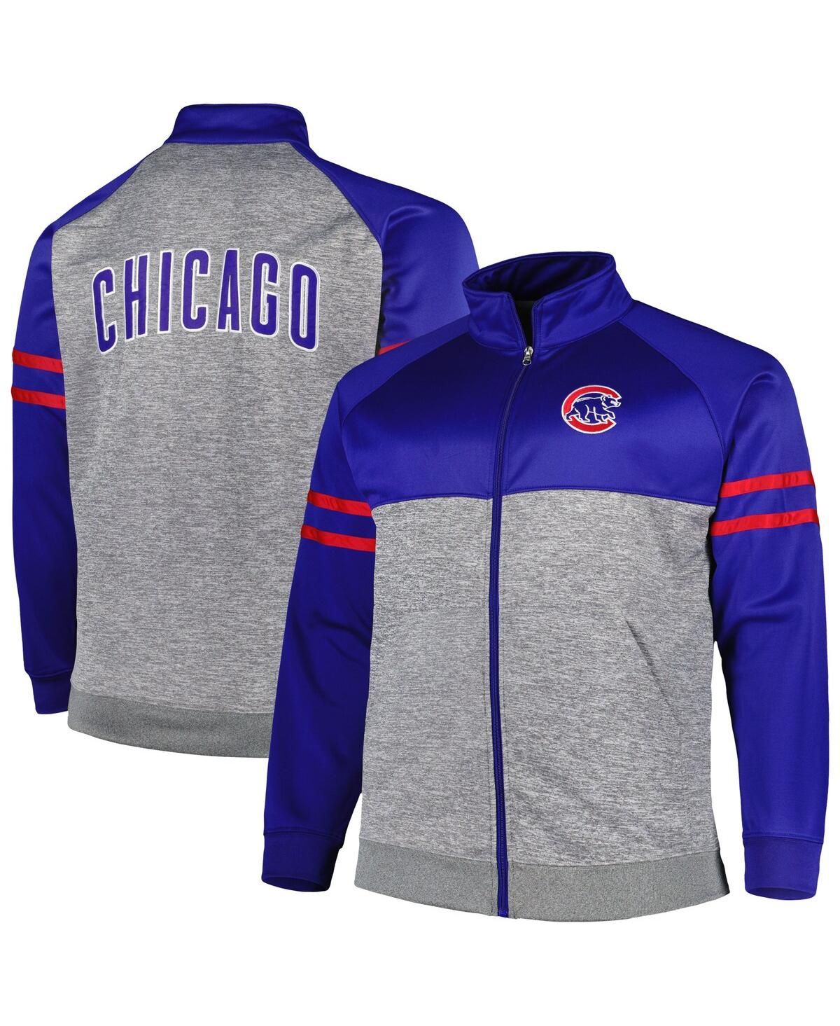 PROFILE MEN'S ROYAL, HEATHER GRAY CHICAGO CUBS BIG AND TALL RAGLAN FULL-ZIP TRACK JACKET
