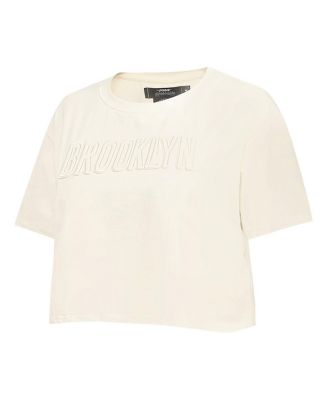 Women's Cream Brooklyn Nets Neutral Boxy Crop T-shirt
