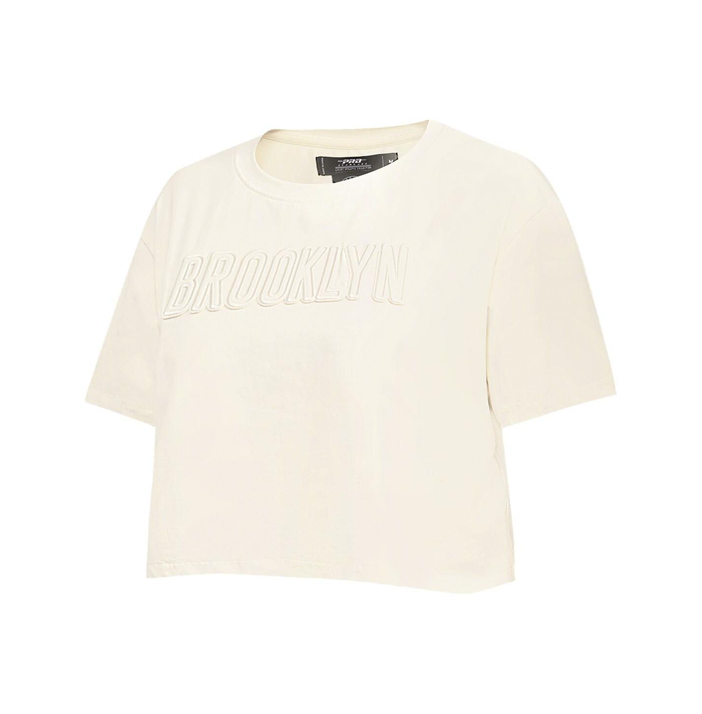 Женская футболка Pro Standard Cream Brooklyn Nets Neutral Boxy Crop — фото 3