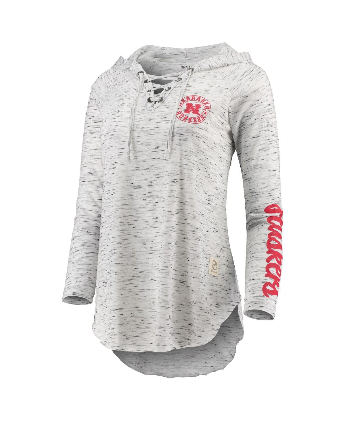 PRESSBOX WOMEN'S PRESSBOX GRAY NEBRASKA HUSKERS SPACE DYE LACE-UP V-NECK LONG SLEEVE T-SHIRT 