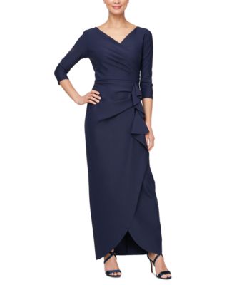 Alex Evenings Women s Compression Surplice Draped 3 4 Sleeve Gown Macy s