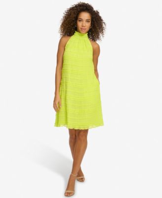 kensie - Women's Smocked Ruffled Mock-Neck Dress