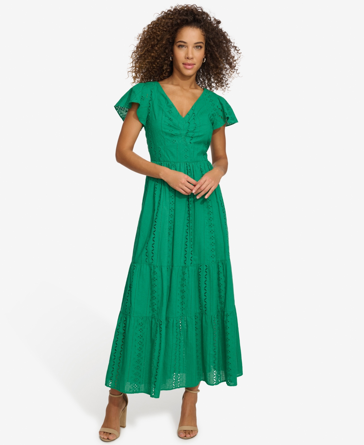 Shop Kensie Women's Textured Eyelet-embroidered Maxi Dress In Tropical Green