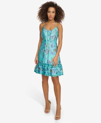 Nicole Miller Women's Halter Neck Floral Print Hi-low Hem Midi Dress