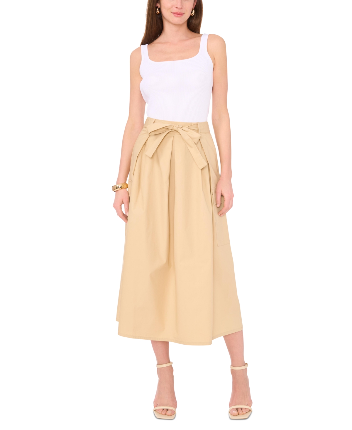 Women's Cotton A-Line Midi Cargo Skirt - Khaki