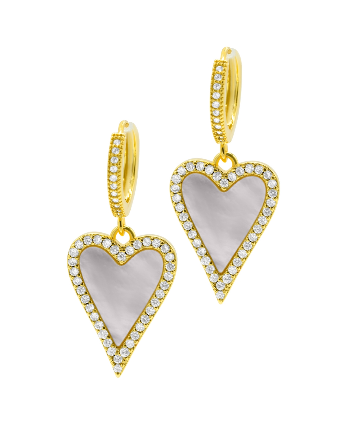 14K Gold-Plated White Mother-of-Pearl Crystal Halo Heart Drop Huggie Earrings - White