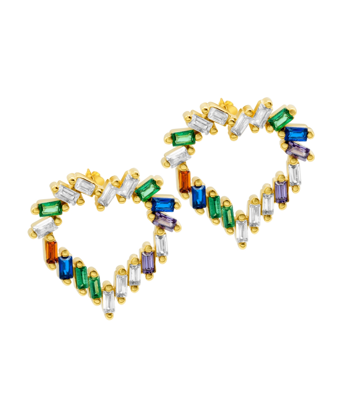 Shop Adornia 14k Gold-plated Rainbow Baguette Open Heart Studs Earrings In Multi