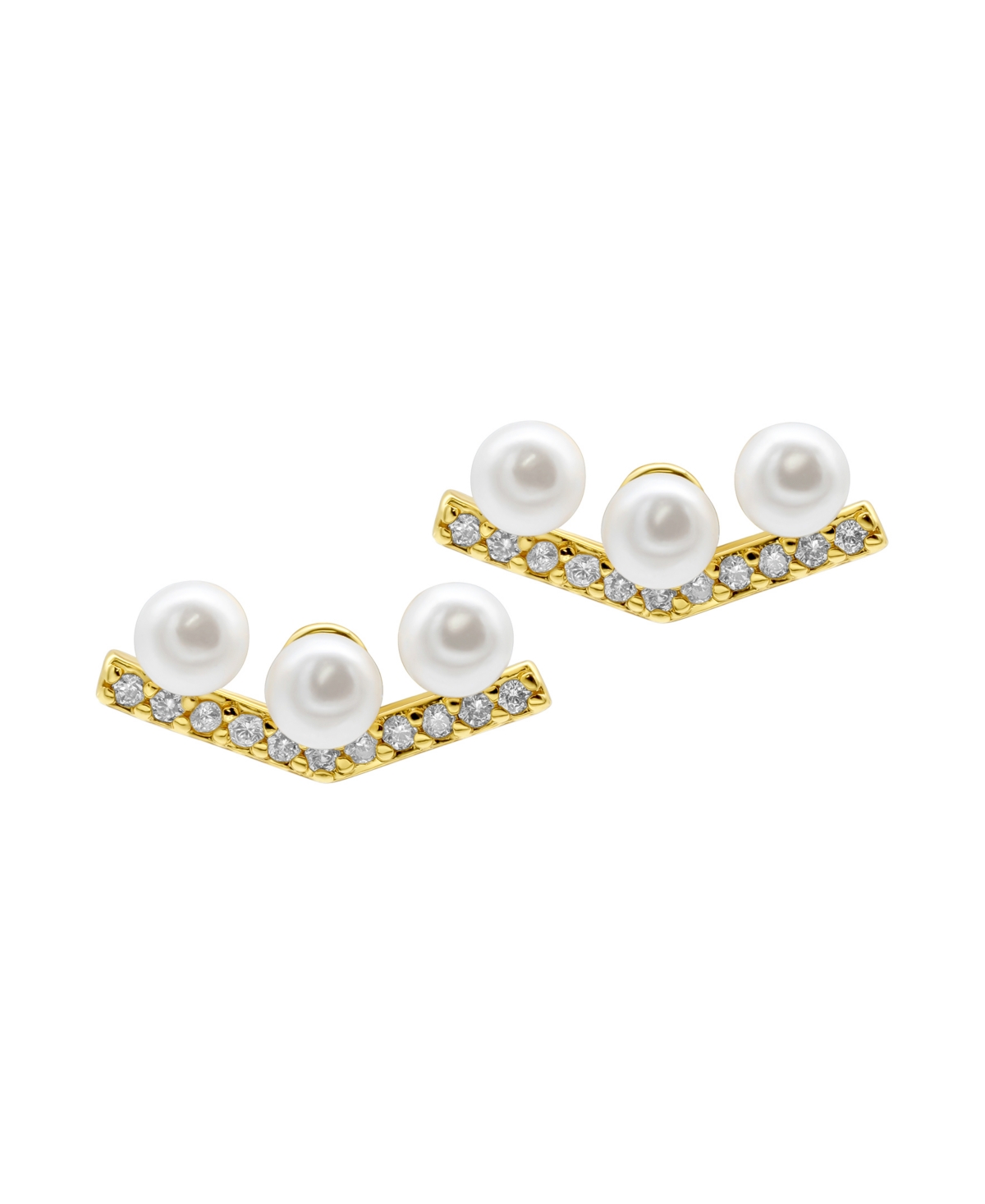 Shop Adornia 14k Gold-plated Crystal Imitation Pearl Bar V-earrings