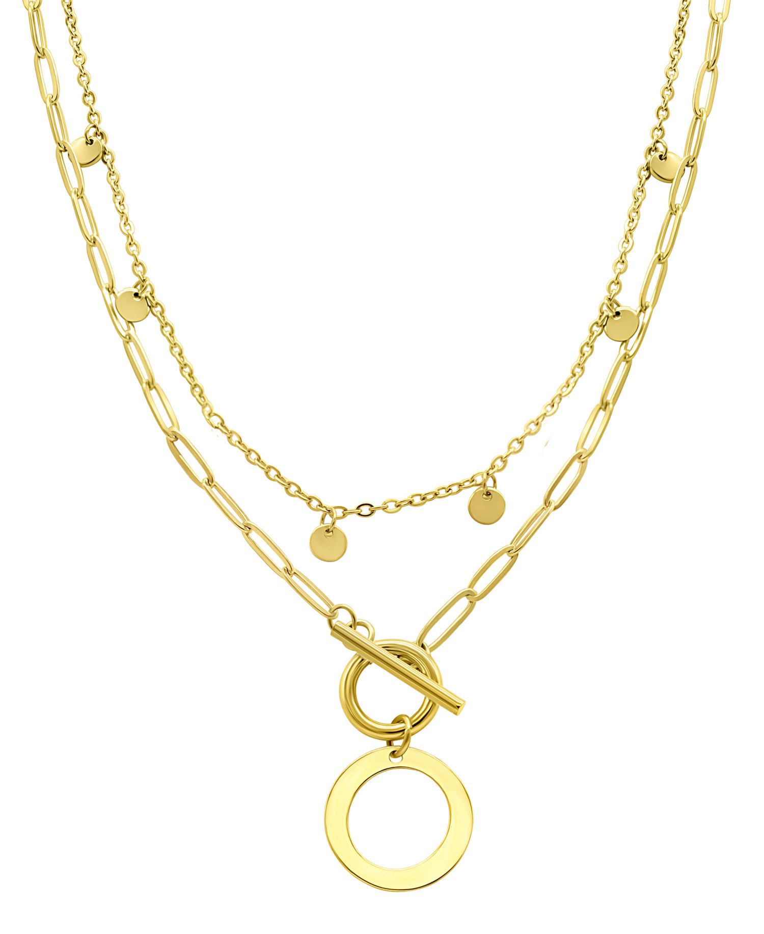 Tarnish Resistant 14K Gold-Plated Confetti and Paperclip Layered Initial Toggle Necklace
