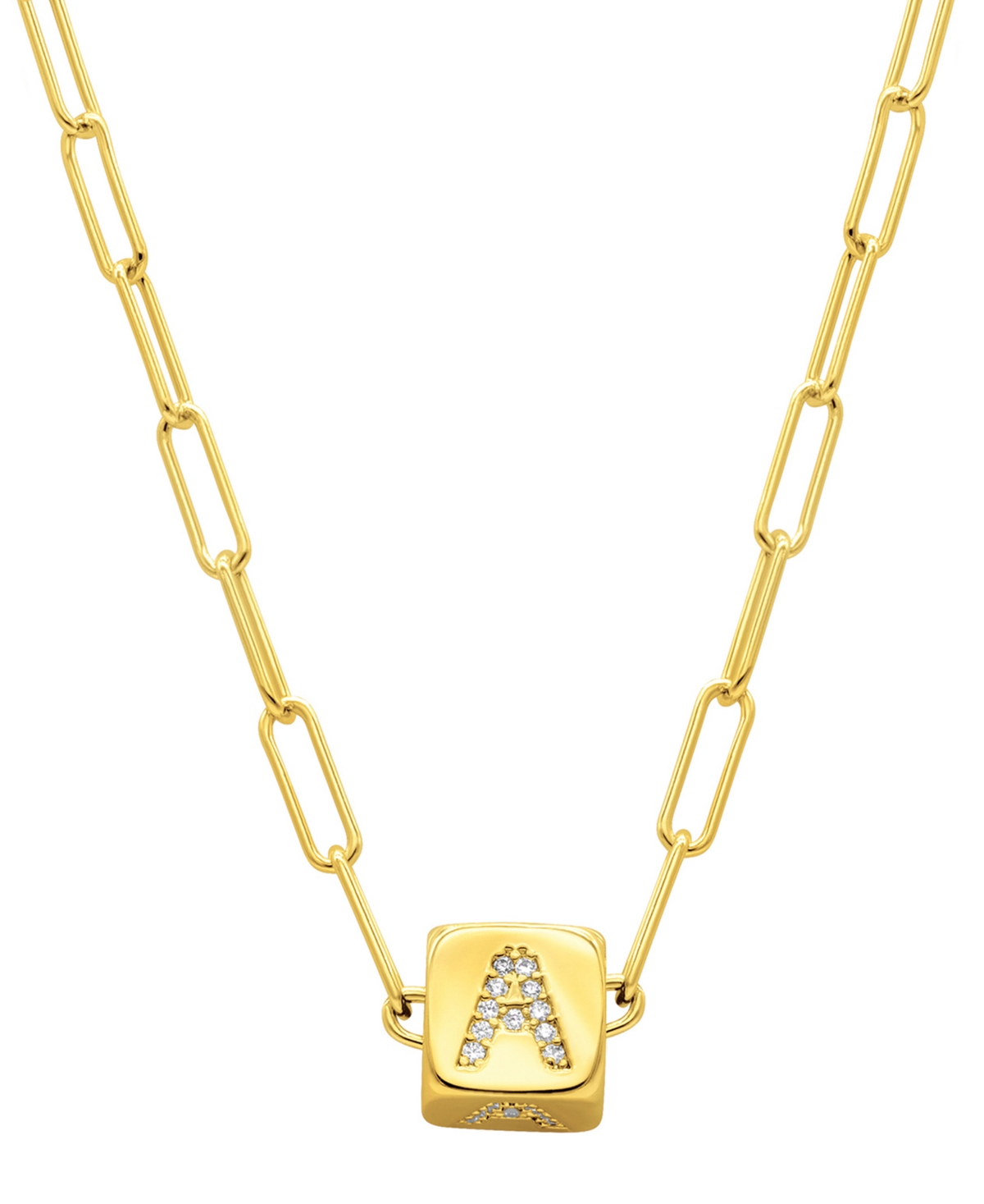 14K Gold-Plated Initial Cube Paperclip Necklace - Gold- Z