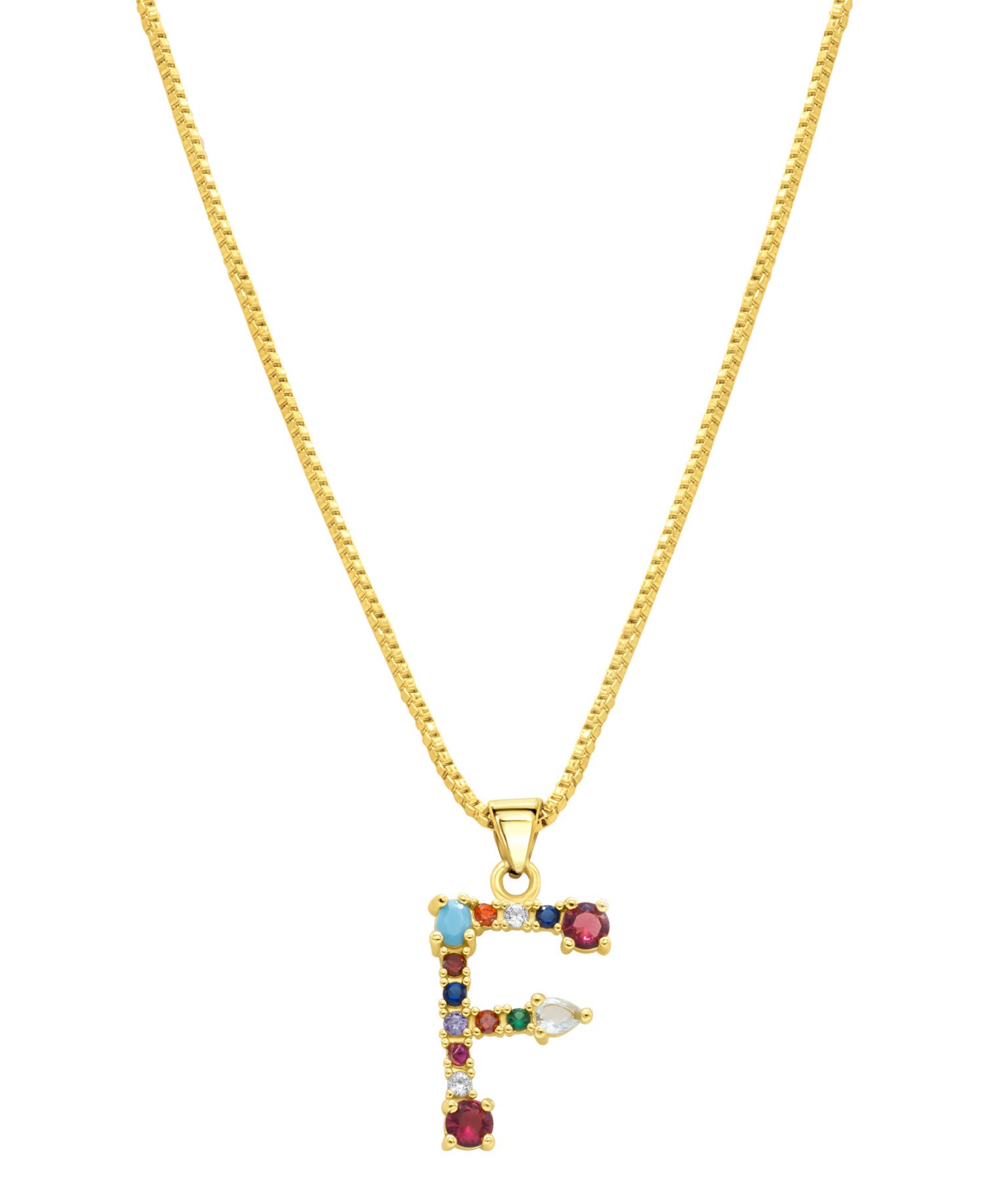 14K Gold-Plated Multi Color Stone Initial Necklace