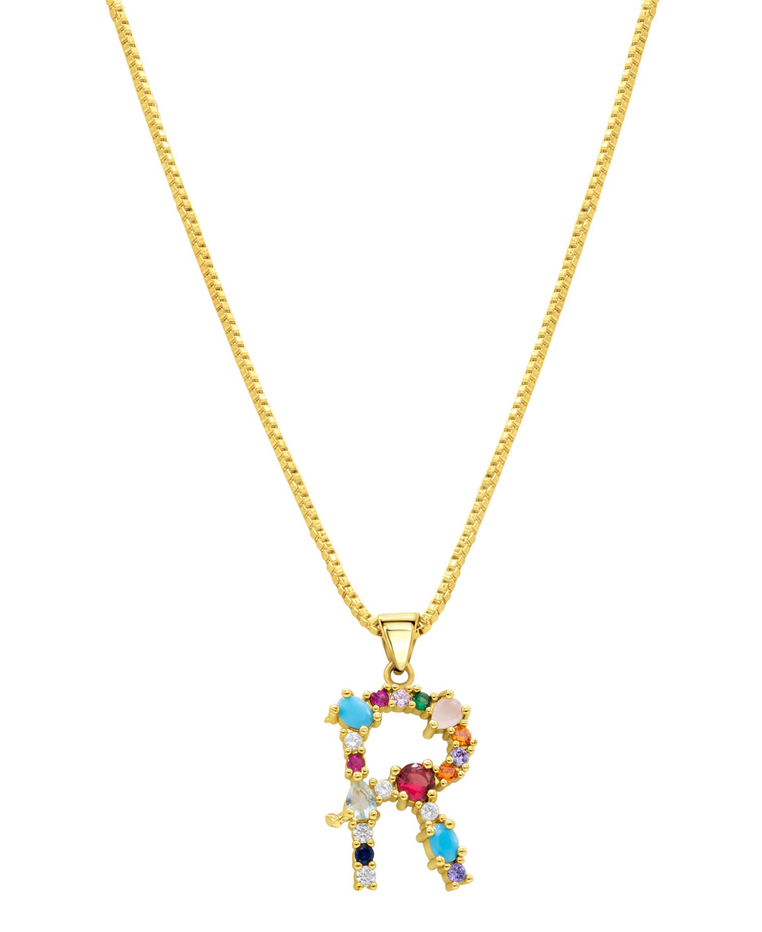 14K Gold-Plated Multi Color Stone Initial Necklace