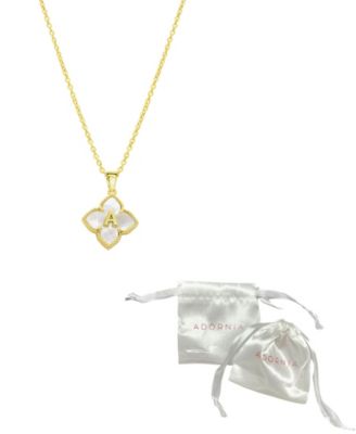 14K Gold-Plated White Mother-of-Pearl Initial Floral Necklace