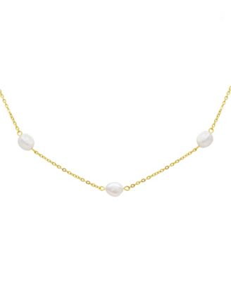 Tarnish Resistant 14K Gold-Plated Adjustable Station Cultured Freshwater Pearl Necklace