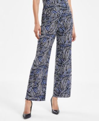 Anne Klein - Petite Printed High Rise Pull-On Ankle Pants