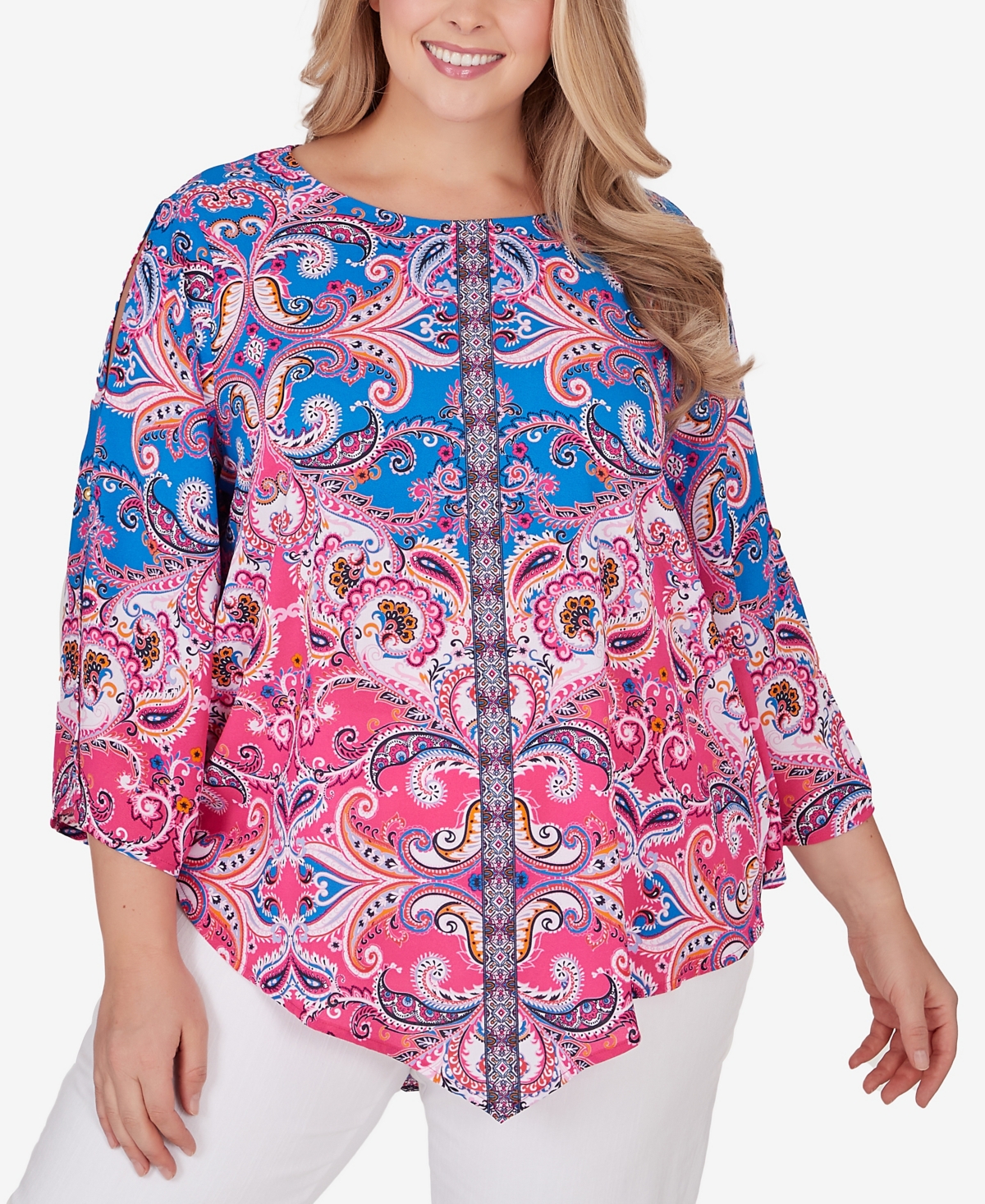 Shop Ruby Rd. Plus Size Woven Paisley Top In Raspberry