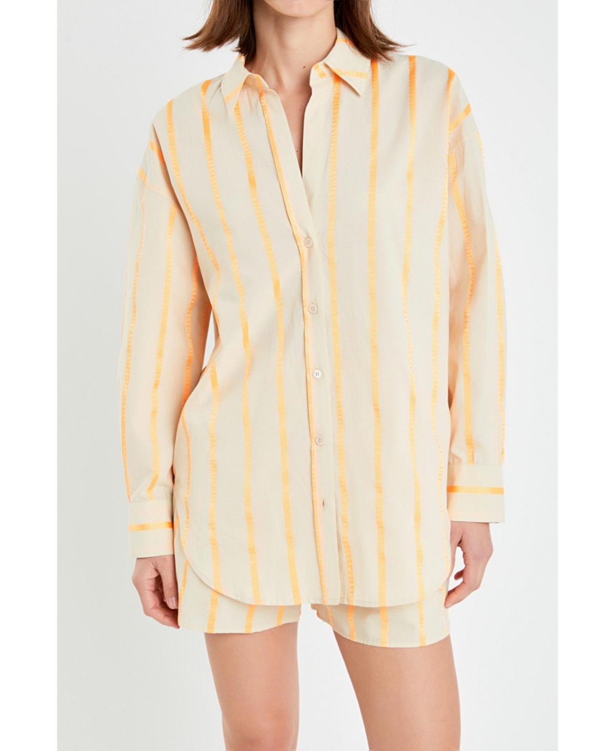 Women's Tape Stripe Poplin Shirt - Beige/orange