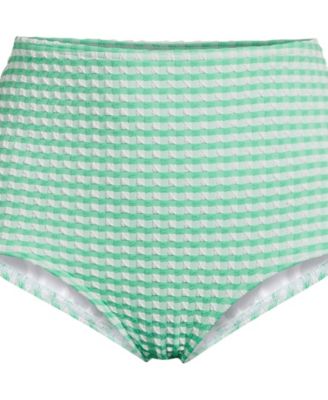 Women's Tummy Control Gingham Tugless High Waisted Bikini Bottoms