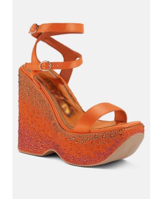 Womens Richness Rhinestones Embellished Ultra High Wedge Sandals