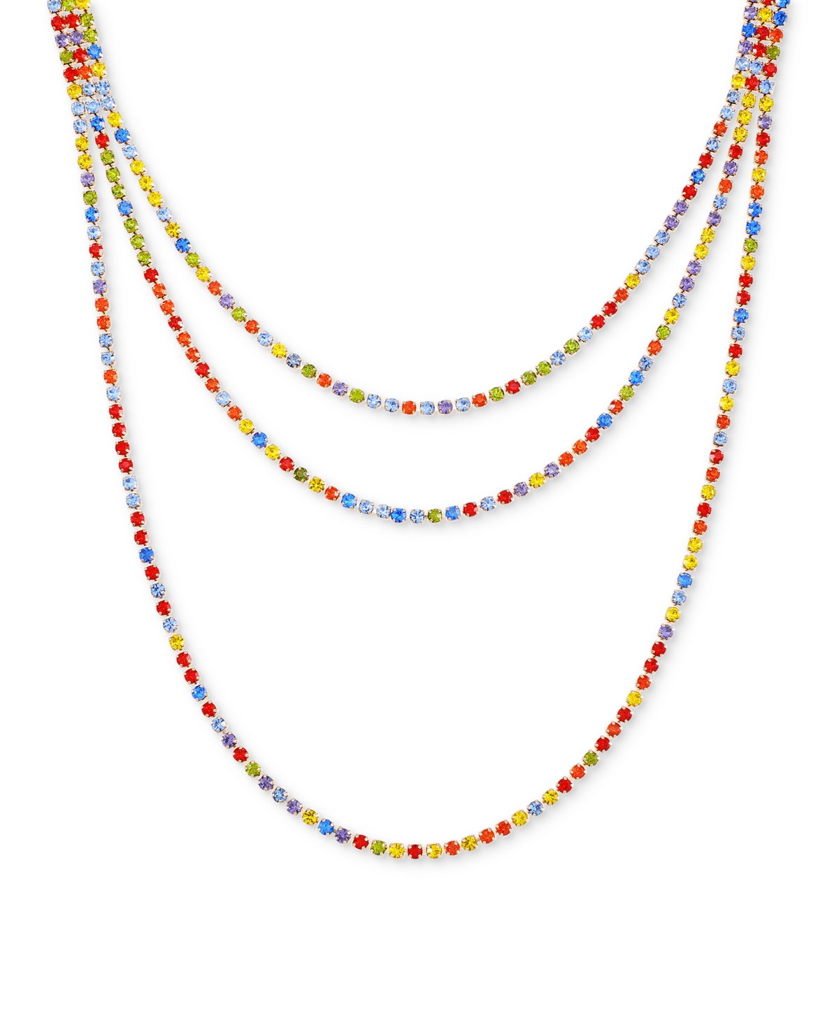 Shop Guess Gold-tone Multicolor Rhinestone Three-row Tennis Necklace, 24" + 2" Extender