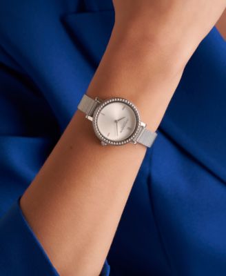 Women's Vintage-Like Bead Silver-Tone Stainless Steel Mesh Watch 30mm