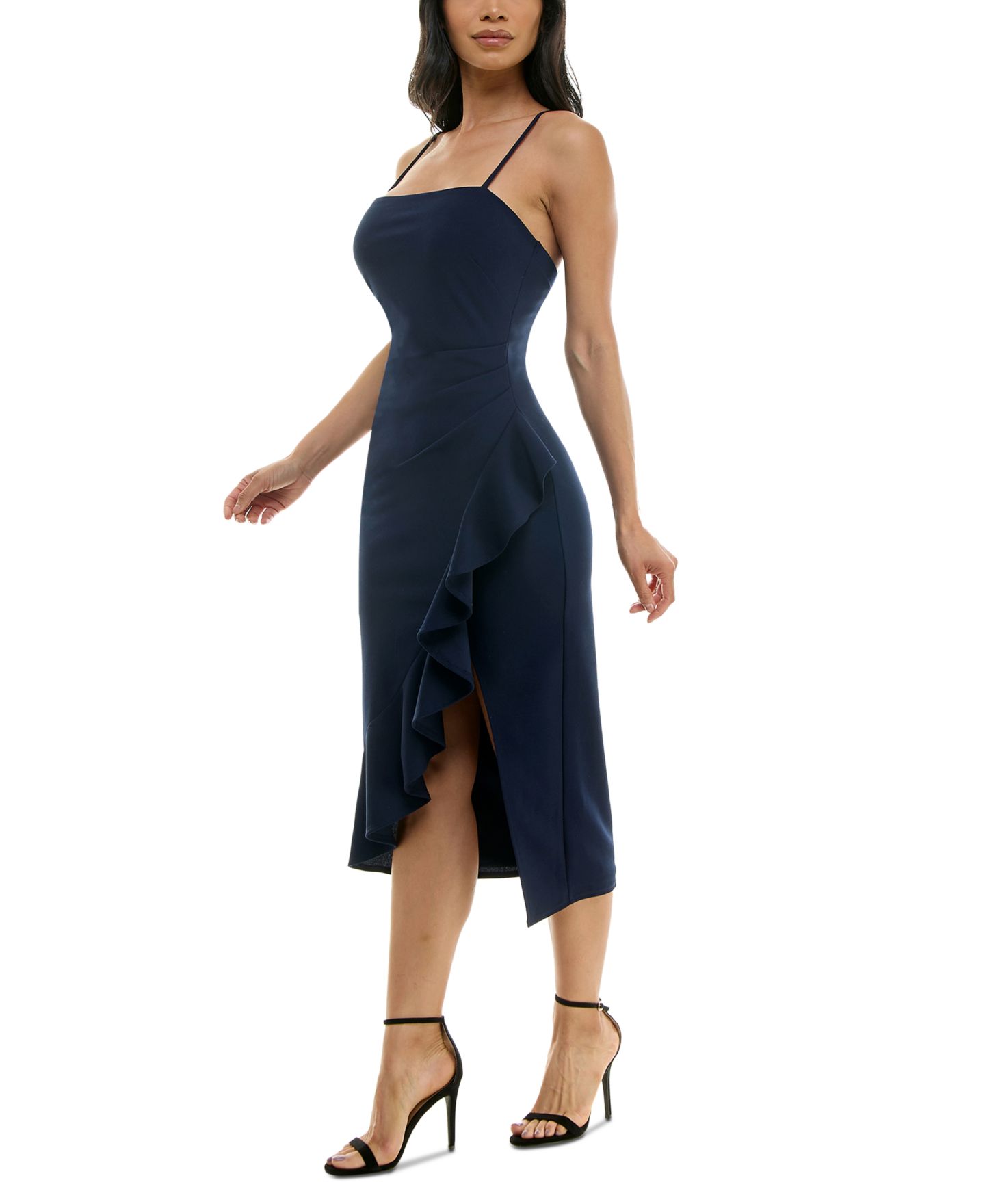 Женское платье Emerald Sundae Juniors' Ruffled Side-Slit Midi, цвет: Тёмно-синий — фото 3