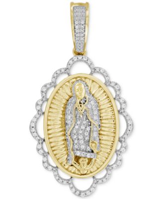 Macy's - Men's Diamond Our Lady of Guadalupe Scalloped Medallion Pendant (1/5 ct. t.w.) in 10k Gold