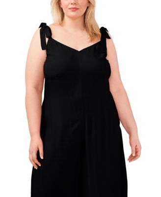 Plus Size V-Neck Sleeveless Tie-Shoulder Angled-Hem Jumpsuit
