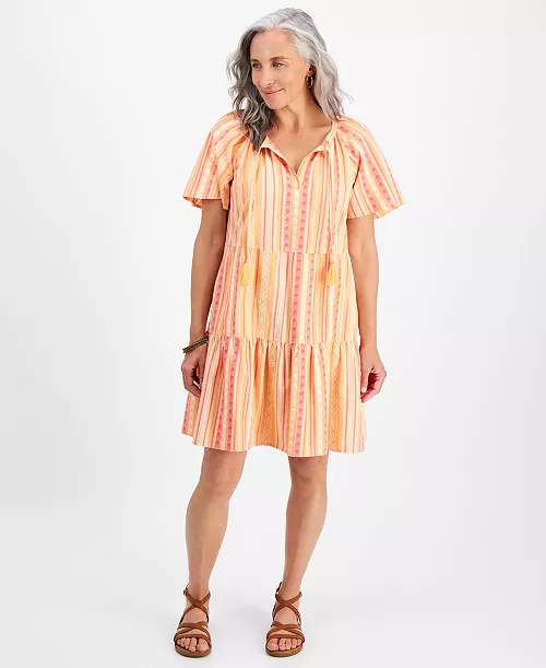 petite mountain stripe tiered dress, created for macy's
