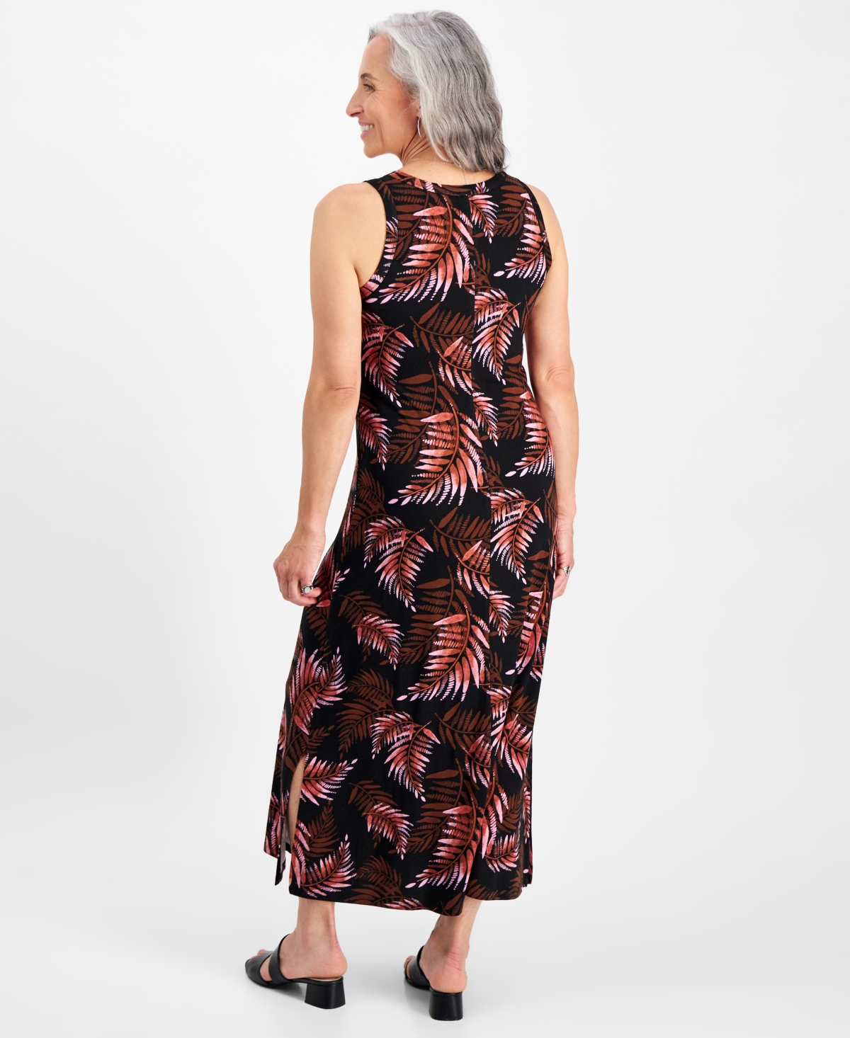 Shop Style & Co Petite Palm Perfection Knit Maxi Dress, Created For Macy's In Palm Black