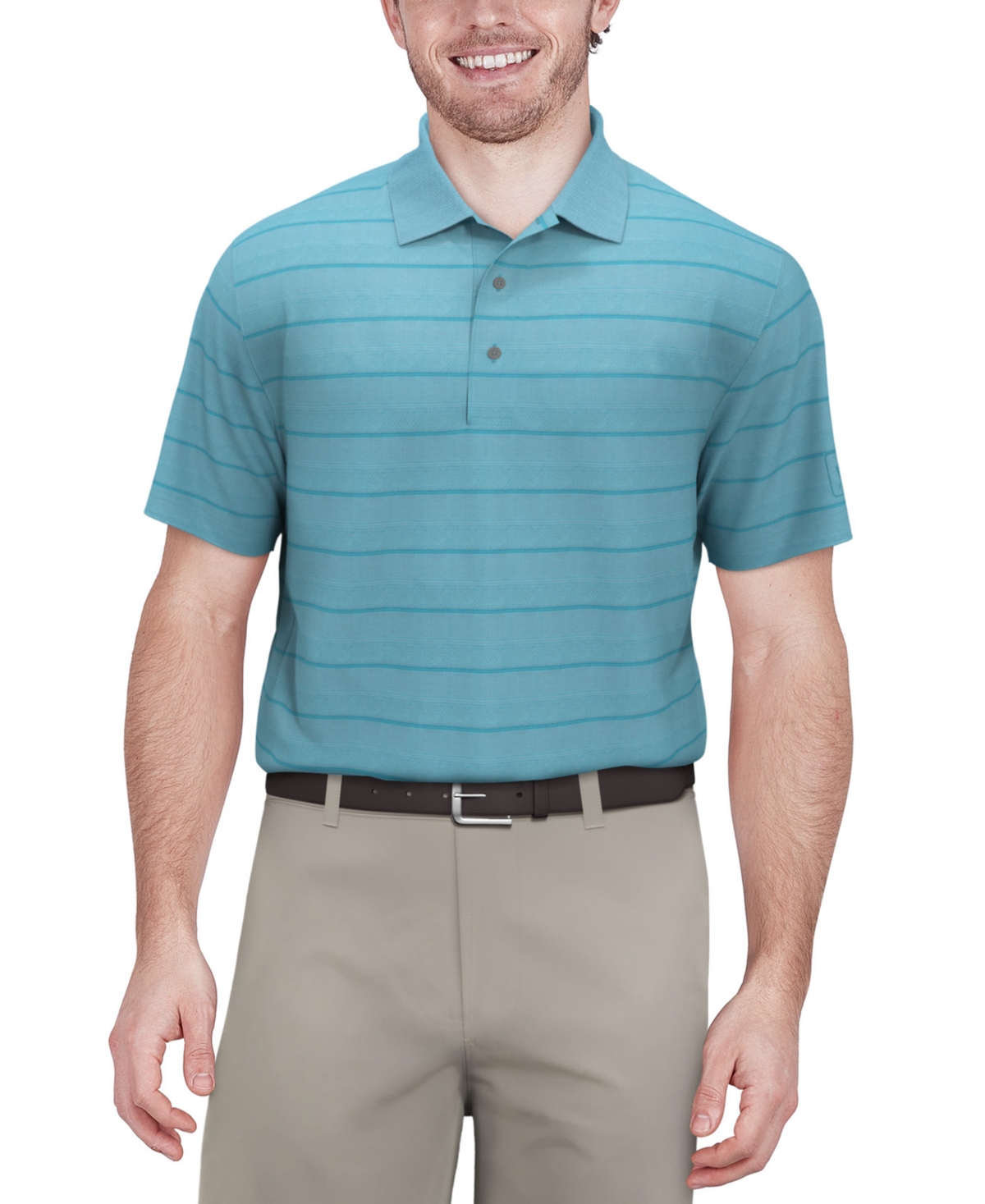Men's Short Sleeve Birdseye Jacquard Performance Polo Shirt - Cyan Blue