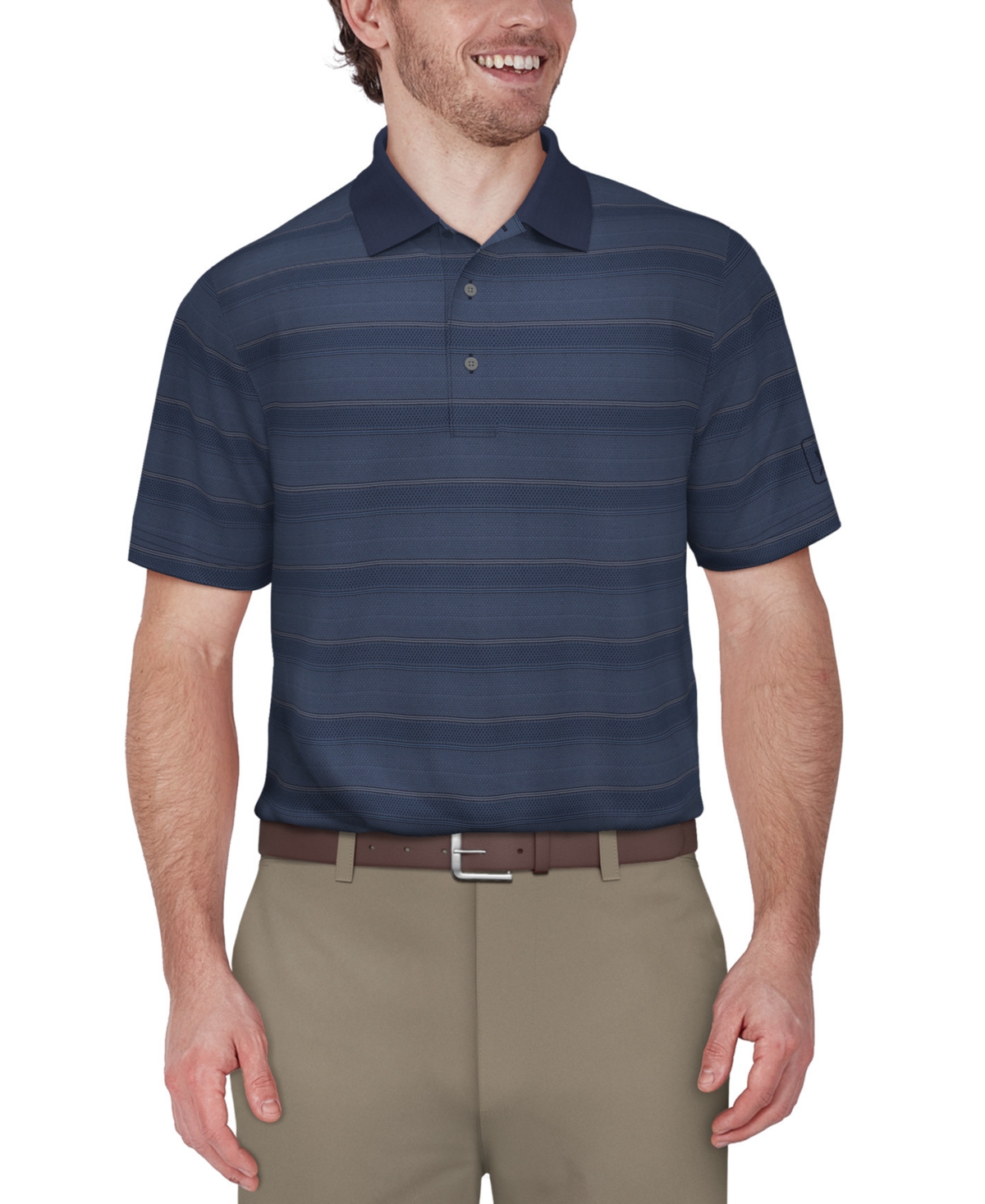 Men's Short-Sleeve Birdseye Jacquard Performance Polo Shirt - Cyan Blue