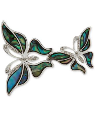 Anne Klein - Silver-Tone Pav&eacute; Color Double Butterfly Pin