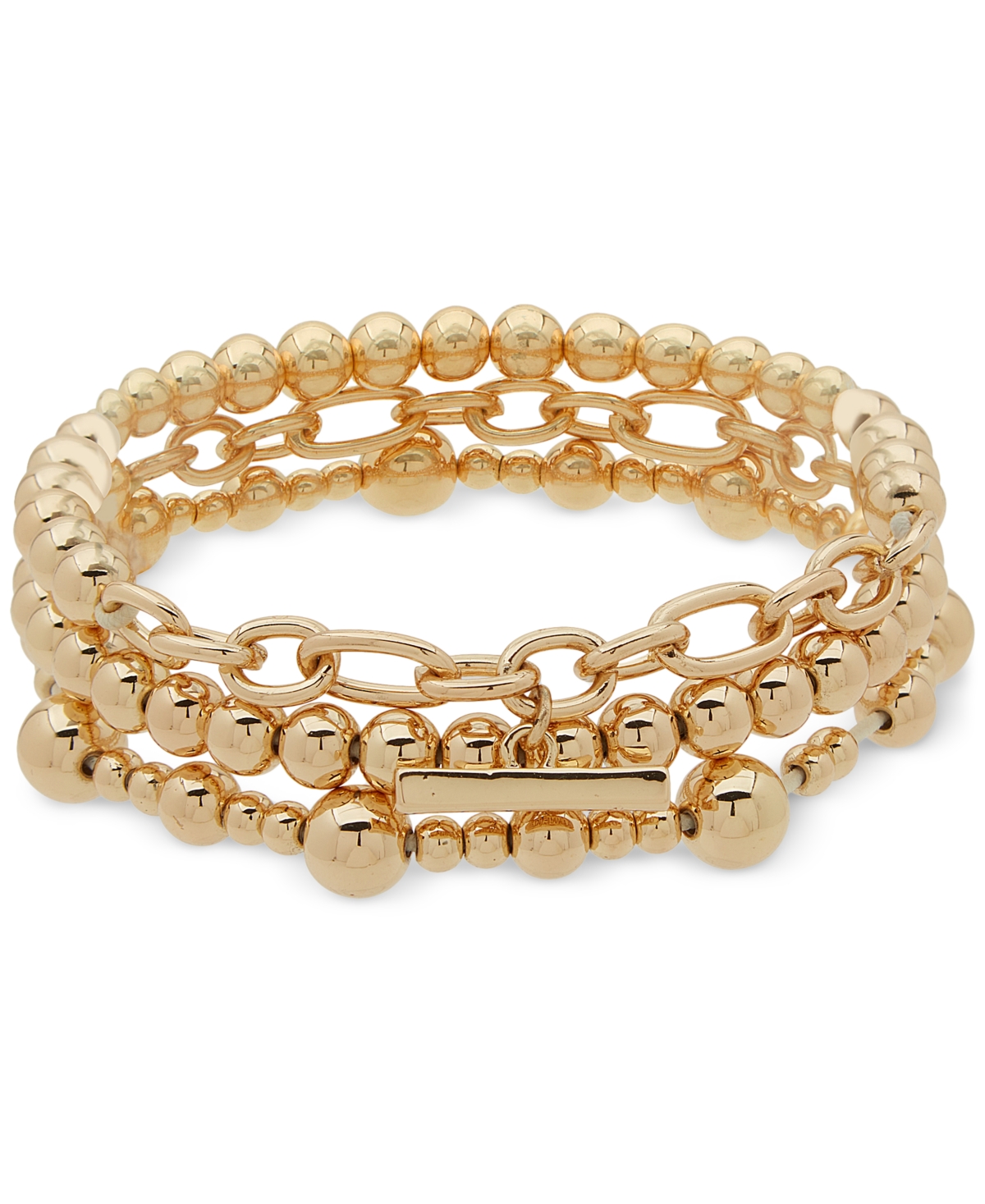 Gold-Tone Beaded Multi-Row Stretch Bracelet - Gold