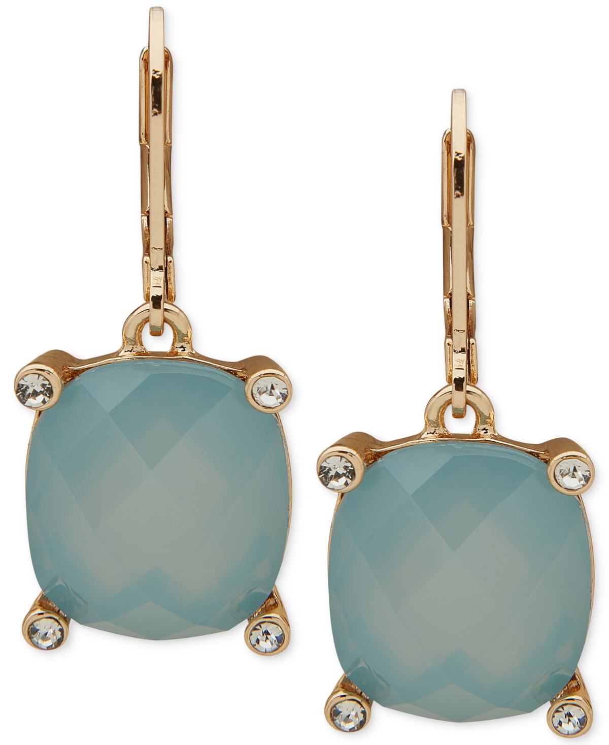 Shop Anne Klein Gold-tone Pave & Color Stone Drop Earrings In Blue