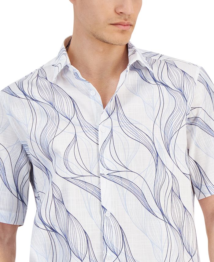 Alfani Men's Contrast Button-Up Shirt - Modern Two-Tone Stretch Cotton Casual Shirt