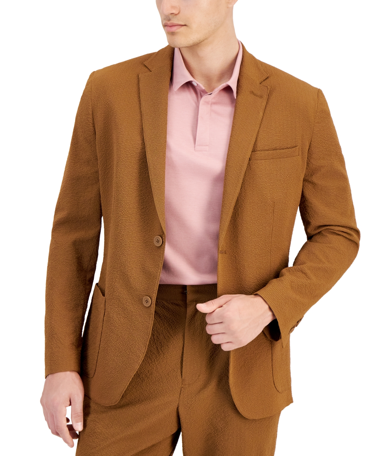 Shop Alfani Men's Classic-fit Textured Seersucker Suit Jacket, Created For Macy's In Timber