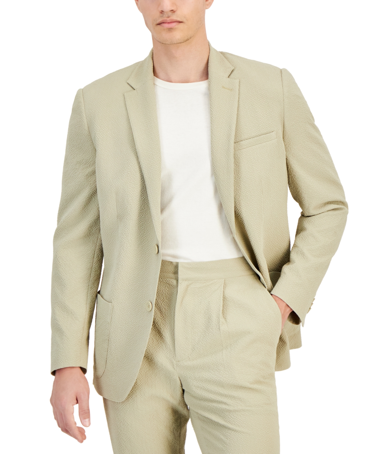 Men's Classic-Fit Textured Seersucker Suit Jacket, Created for Macy's - Twill