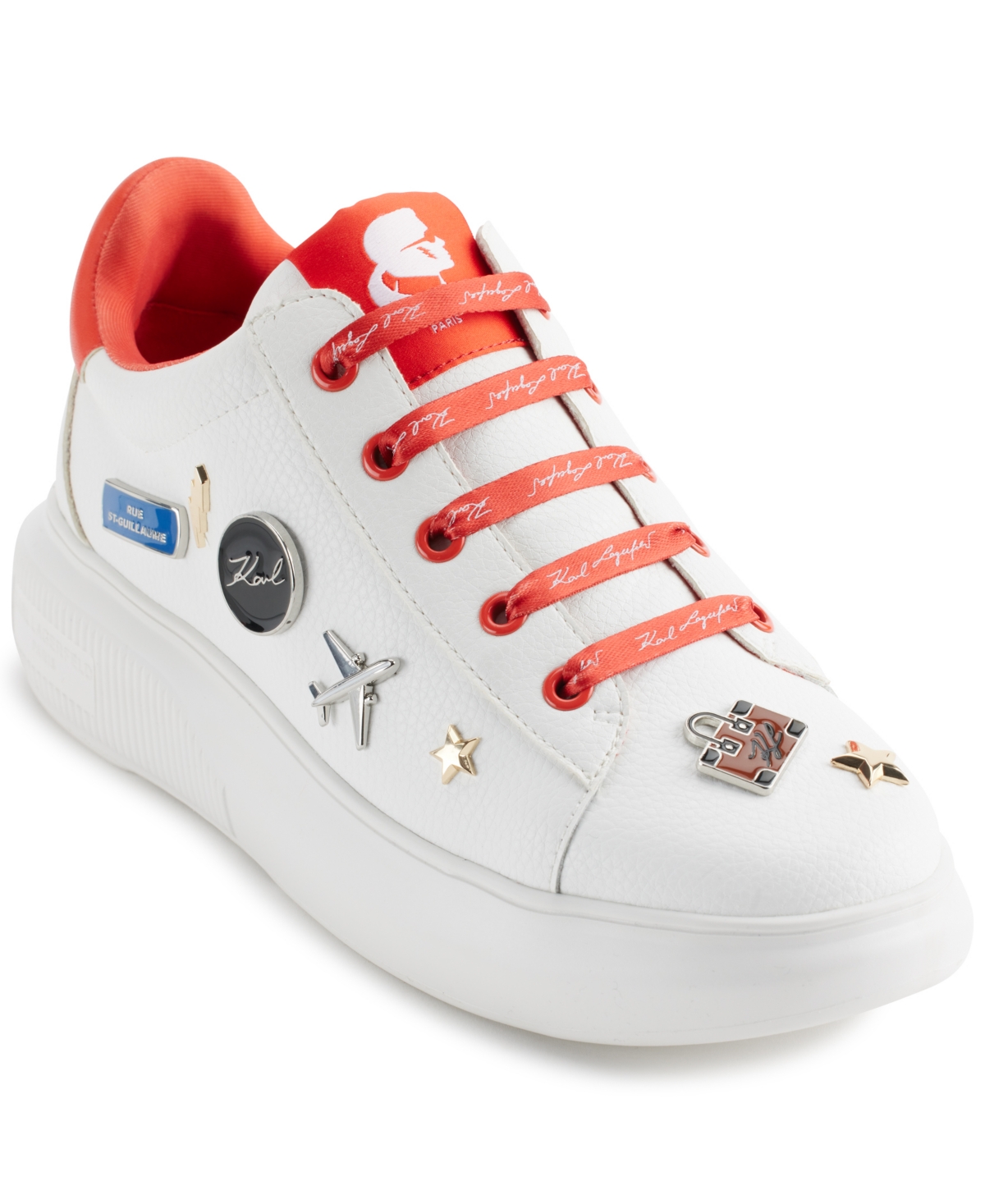 Karl Lagerfeld Justina Lace Up Platform Sneakers In Bright White,vermillion