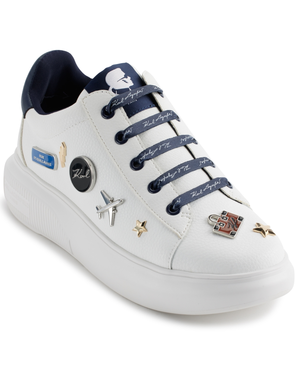 Karl Lagerfeld Justina Lace Up Platform Sneakers In Bright White,navy