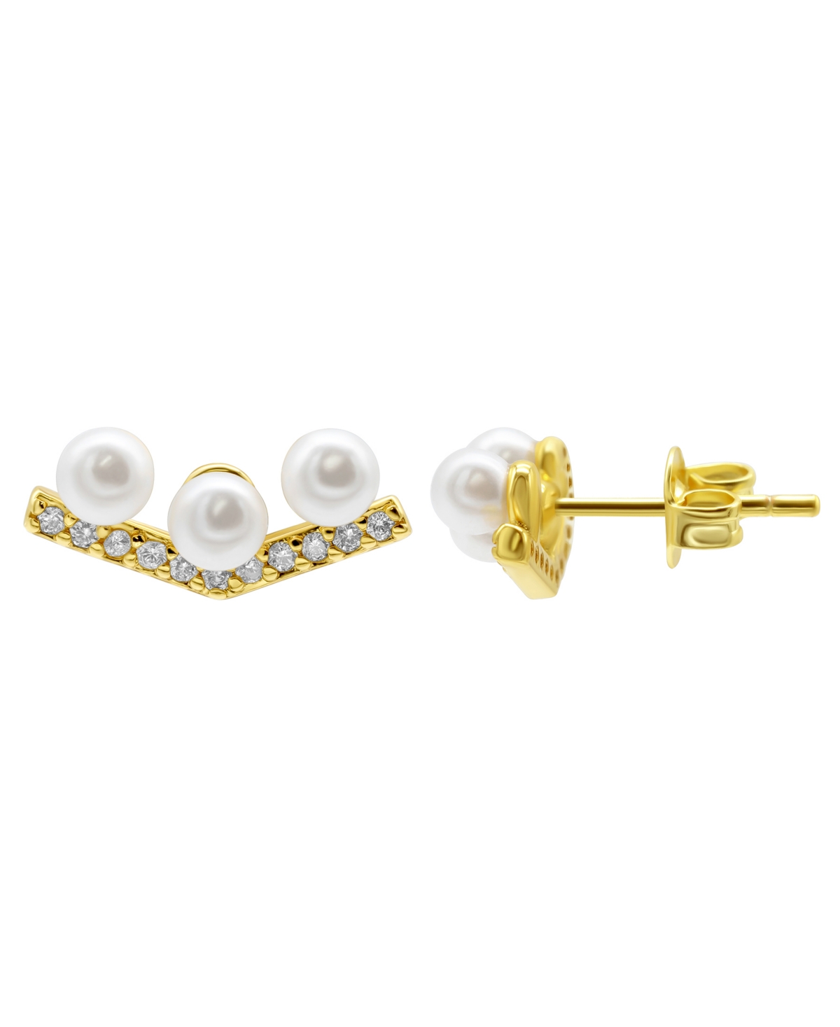 Shop Adornia 14k Gold-plated Crystal Imitation Pearl Bar V-earrings