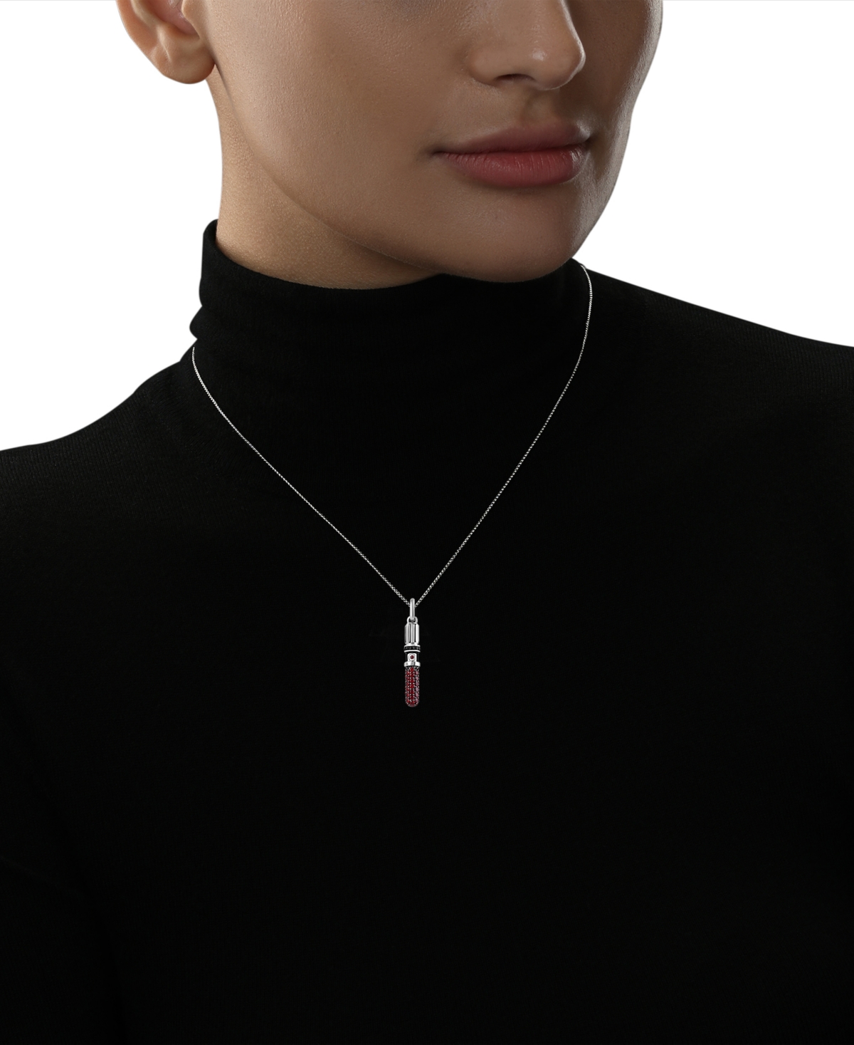 Shop Wonder Fine Jewelry Garnet (1 Ct. T.w.) & Black Diamond (1/20 Ct. T.w.) Darth Vader Lightsaber 18" Pendant Necklace In S In Sterling Silver