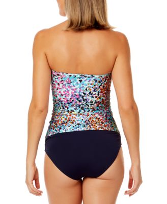 Shop Anne Cole Womens Twist Front Bandeau Tankini Top High Waist Bikini Bottoms In Multi Color