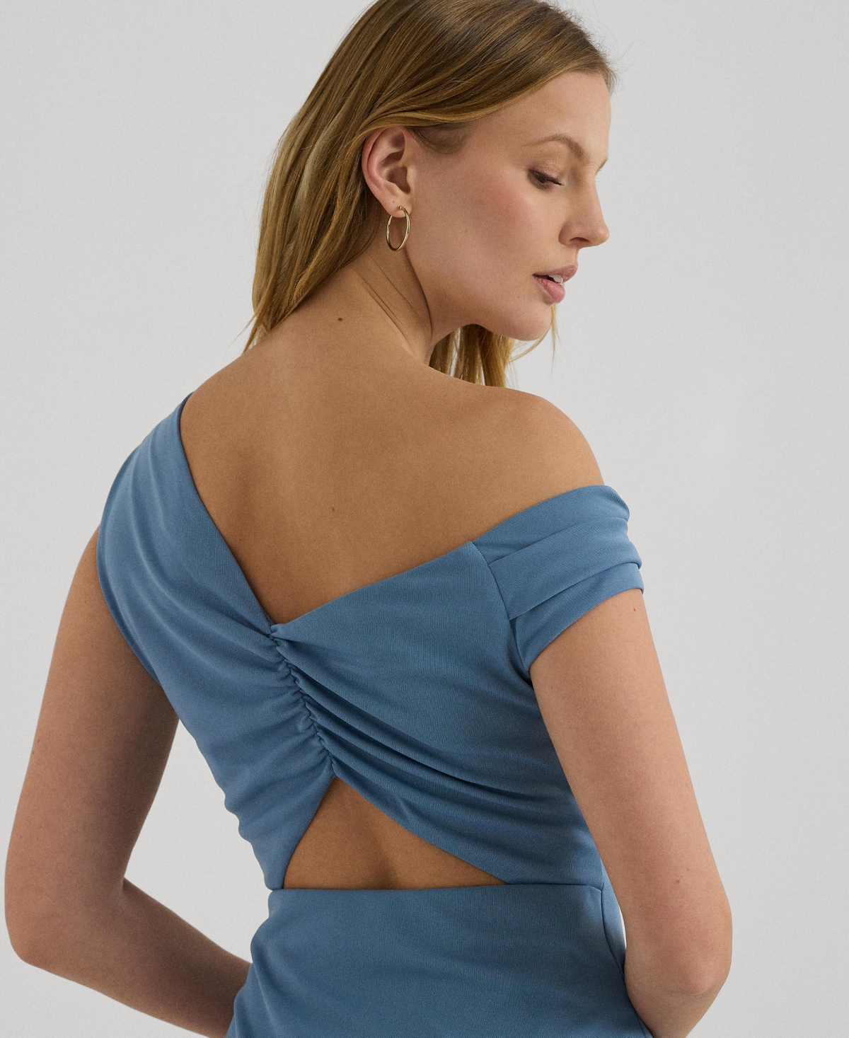 Shop Lauren Ralph Lauren Women's Cutout Jersey Off-the-shoulder Dress In Pale Azure