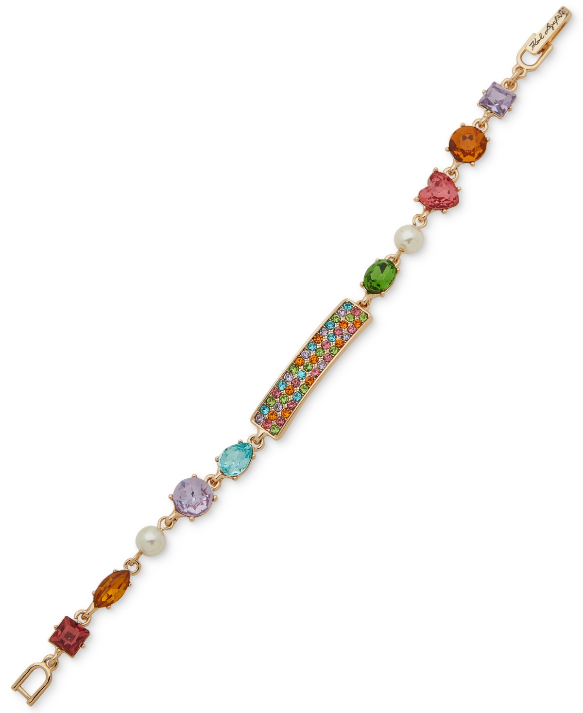 Gold-Tone Multicolor Mixed Crystal & Imitation Pearl Flex Bracelet - Multi