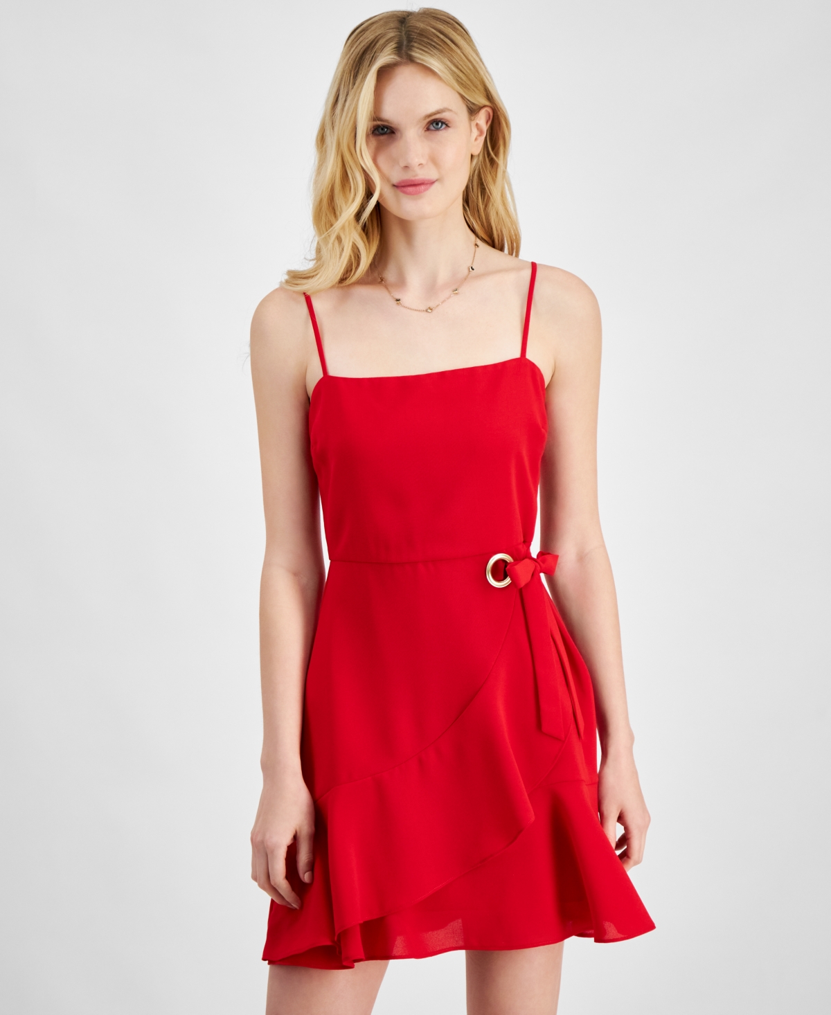 Shop City Studios Juniors' Side-tie Grommet-trim Dress In Red