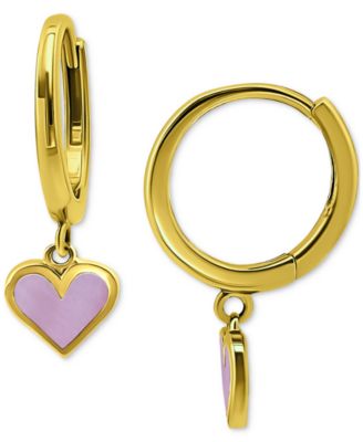 Pink Shell Heart Dangle Hoop Drop Earrings in 18k Gold-Plated Sterling Silver, Created for Macy's