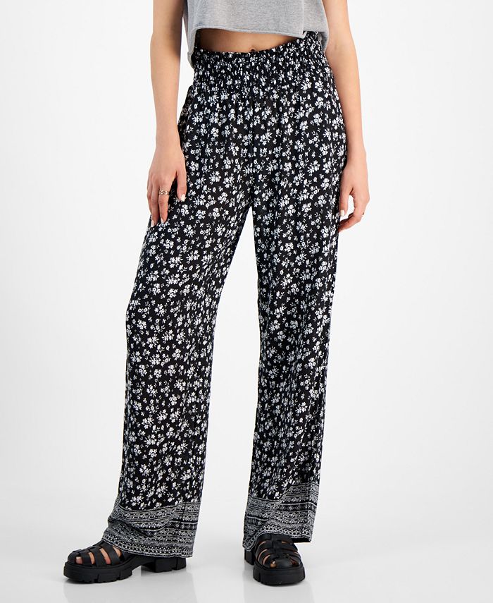 Printed Smocked Waist Wide Leg Pants