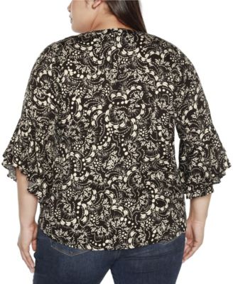 Black Label Plus Size Printed Ruffle Sleeve Top